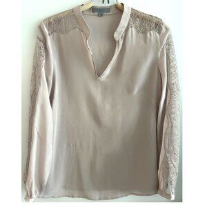 Classiques Entier Pinkish Tan Color Silk Blouse With Lace Sz XS